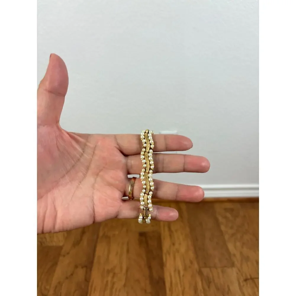B14 Coro Faux Pearl Link Bracelet Audrey Hepburn Style Vintage Old Hollywood - Picture 5 of 12